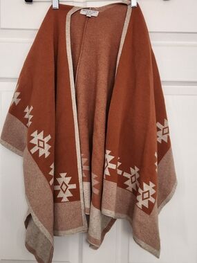 Melissa McCarthy Seven7 Rust Aztec Knit Poncho